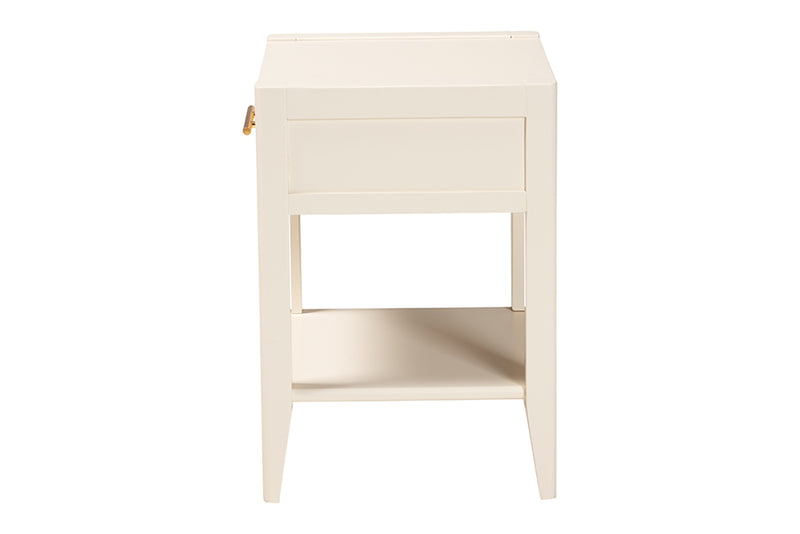 Albert Mid-Century Ivory Fluted Wood 1-Drawer Nightstand