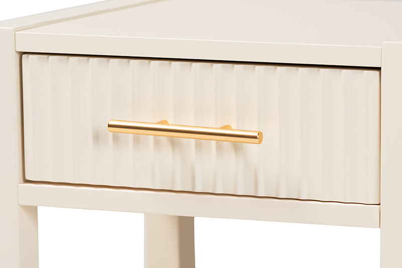 Albert Ivory Fluted Wood 1-Drawer Nightstand Baxton