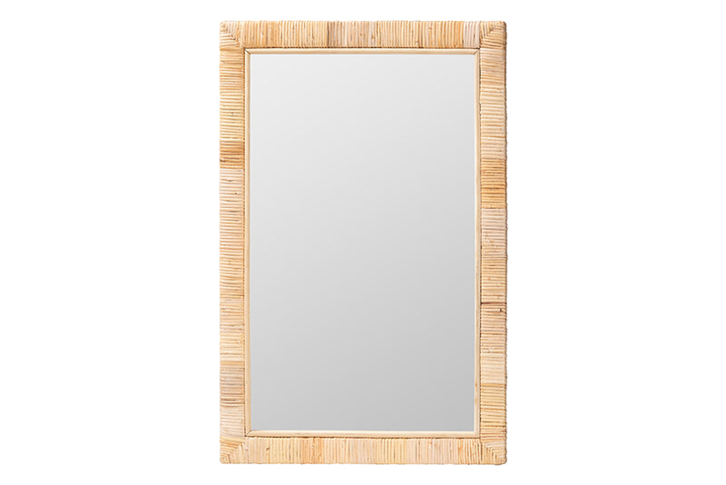 Vallea Bohemian Natural Rattan Rectangle Accent Wall Mirror