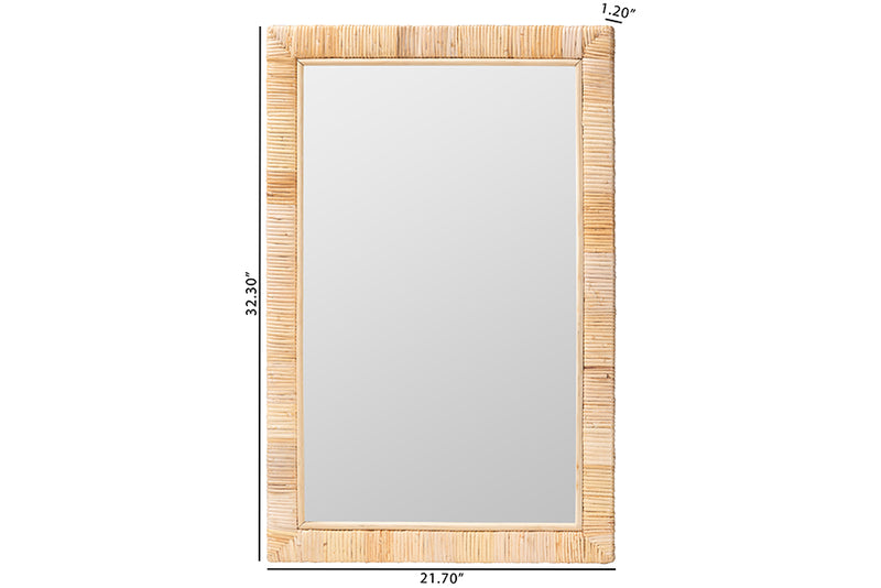 Vallea Bohemian Natural Rattan Rectangle Accent Wall Mirror