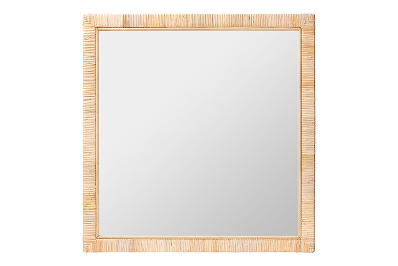 Vallea Bohemian Natural Rattan Square Accent Wall Mirror