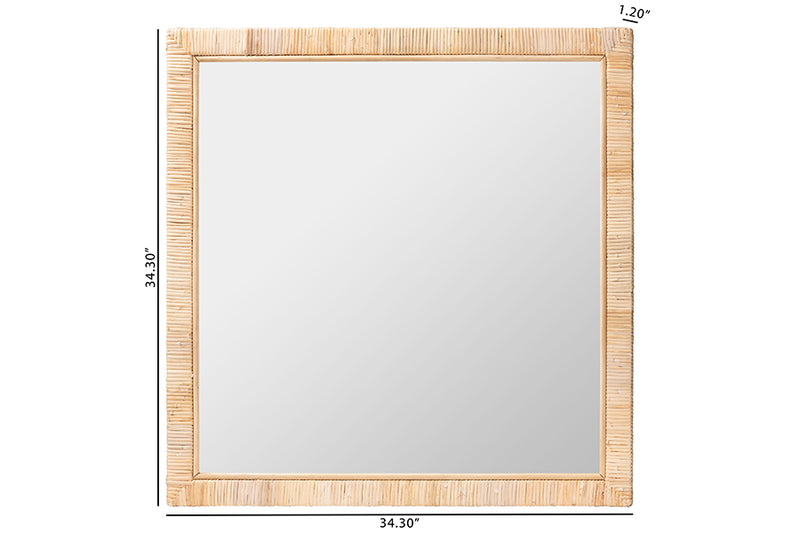 Vallea Bohemian Natural Rattan Square Accent Wall Mirror