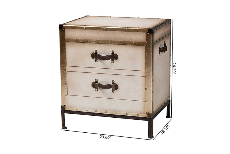 Lorand White Canvas 2-Drawer End Table Trunk Baxton