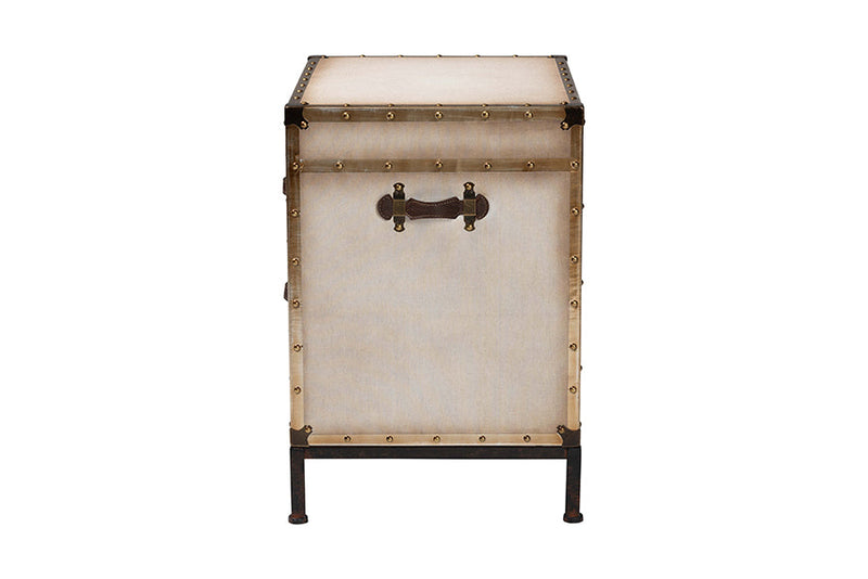 Lorand White Canvas 2-Drawer End Table Trunk Baxton