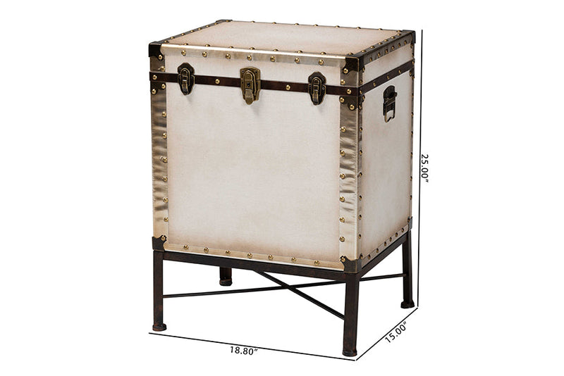 Lorand White Canvas Lift-Top Trunk End Table Baxton