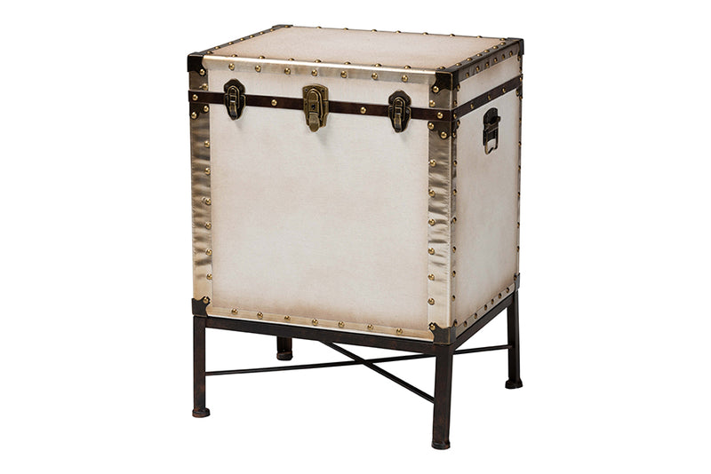 Lorand Vintage White Canvas Lift-Top Trunk End Table