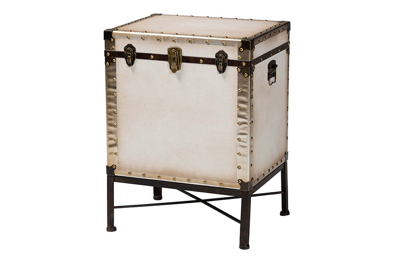 Lorand White Canvas Lift-Top Trunk End Table Baxton