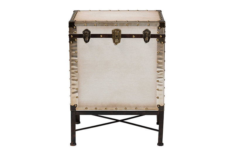 Lorand White Canvas Lift-Top Trunk End Table Baxton