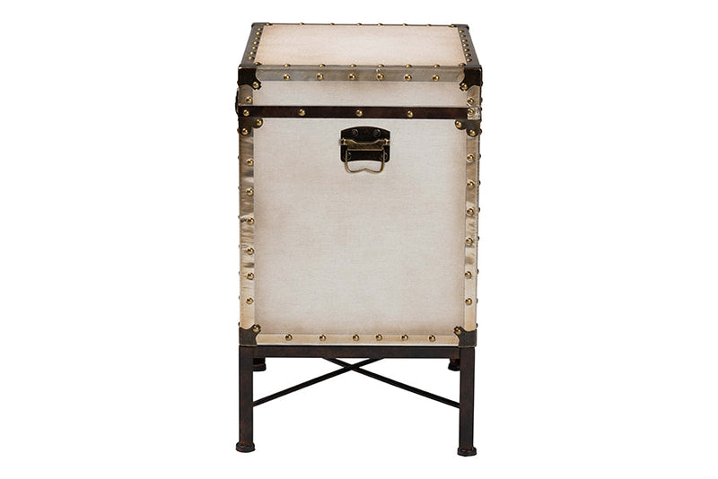 Lorand White Canvas Lift-Top Trunk End Table Baxton
