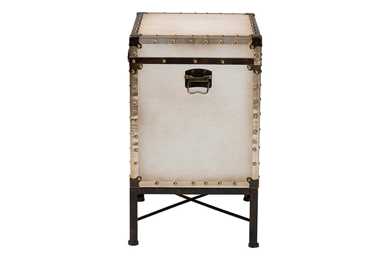 Lorand Vintage White Canvas Lift-Top Trunk End Table