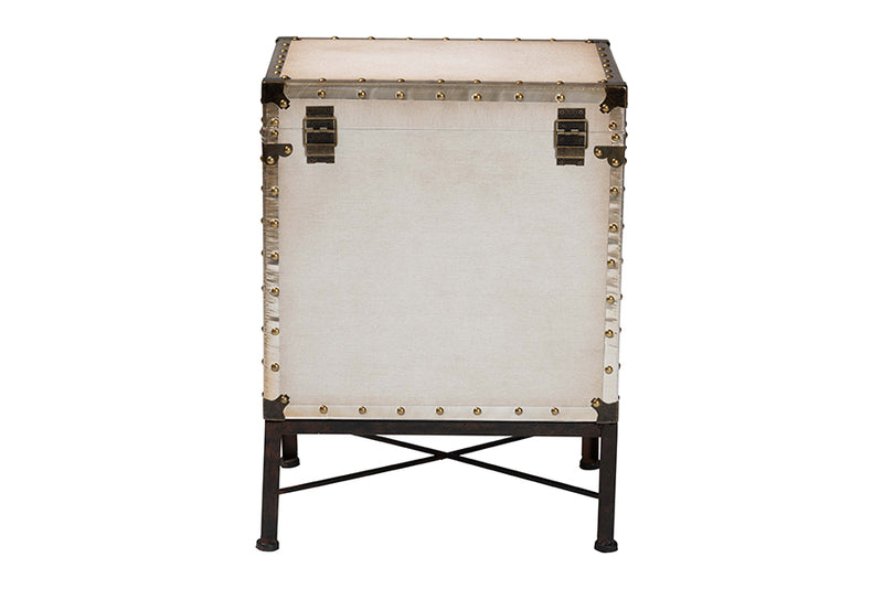 Lorand Vintage White Canvas Lift-Top Trunk End Table