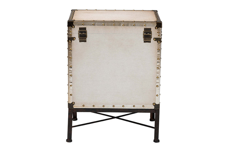 Lorand White Canvas Lift-Top Trunk End Table Baxton