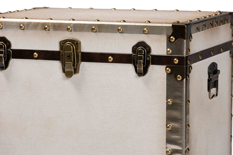 Lorand White Canvas Lift-Top Trunk End Table Baxton