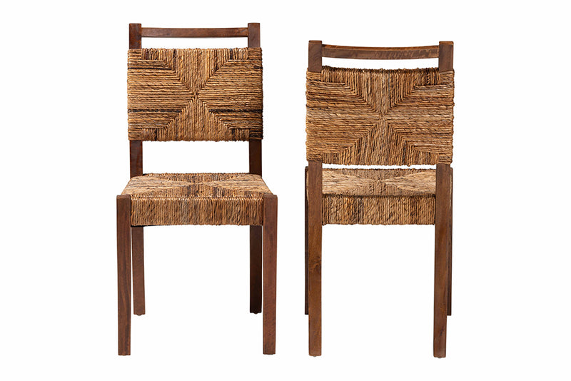 Sagen Bohemian Natural Seagrass and Mahogany Wood 2-Piece Dining Chair