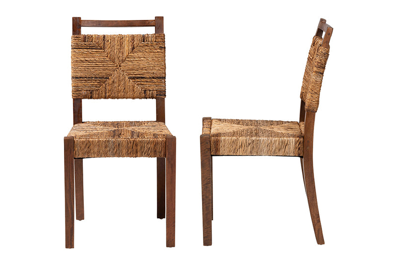 Sagen Bohemian Natural Seagrass and Mahogany Wood 2-Piece Dining Chair