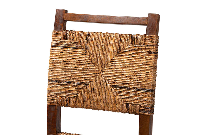 Sagen Bohemian Natural Seagrass and Mahogany Wood 2-Piece Dining Chair