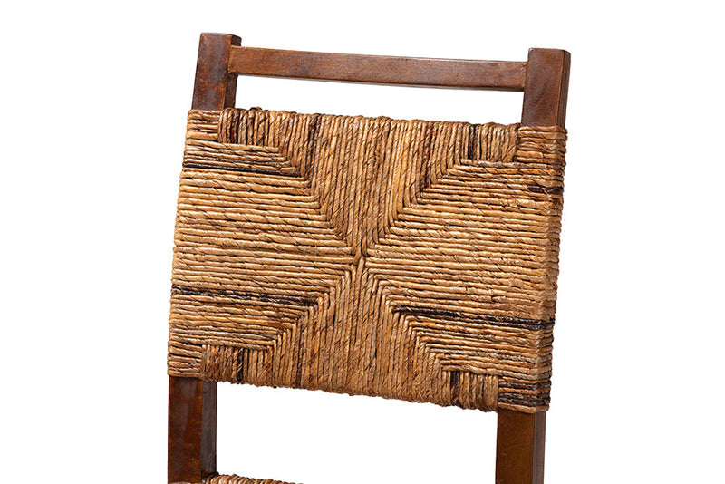 Sagen Bohemian Natural Seagrass and Mahogany Wood 2Pc Dining Chair Baxton