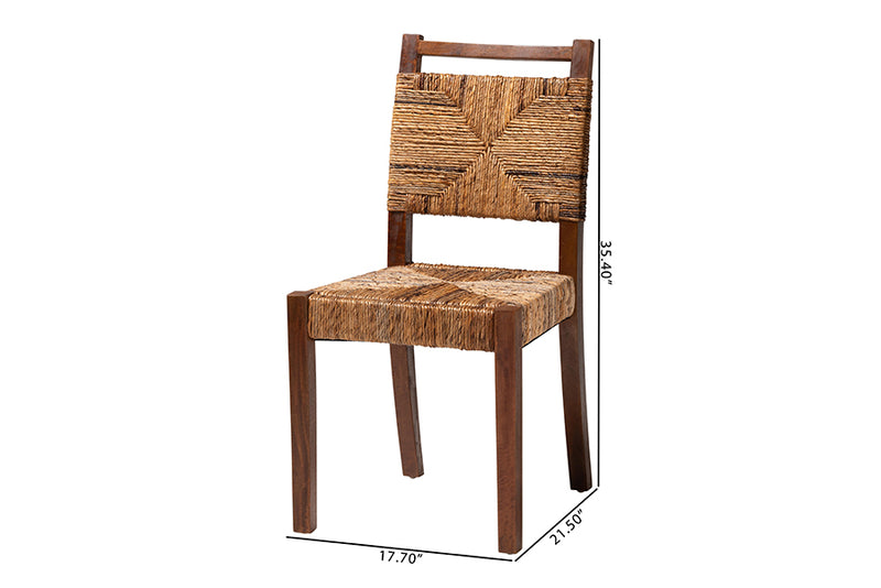 Sagen Bohemian Natural Seagrass and Mahogany Wood 2-Piece Dining Chair