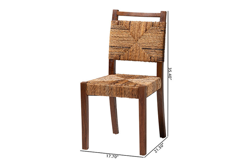 Sagen Bohemian Natural Seagrass and Mahogany Wood 2Pc Dining Chair Baxton