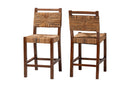 Sagen Bohemian Natural Seagrass and Mahogany Wood 2Pc Counter Stool Set Baxton