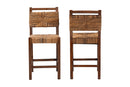 Sagen Bohemian Natural Seagrass and Mahogany Wood 2Pc Counter Stool Set Baxton