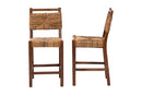 Sagen Bohemian Natural Seagrass and Mahogany Wood 2Pc Counter Stool Set Baxton