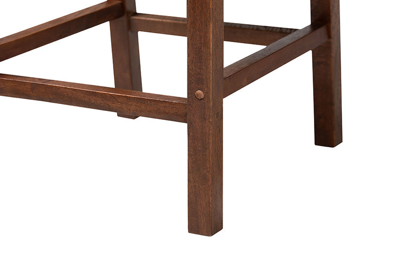 Sagen Bohemian Natural Seagrass and Mahogany Wood 2Pc Counter Stool Set Baxton