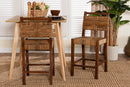 Sagen Bohemian Natural Seagrass and Mahogany Wood 2Pc Counter Stool Set Baxton