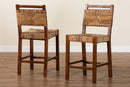 Sagen Bohemian Natural Seagrass and Mahogany Wood 2Pc Counter Stool Set Baxton
