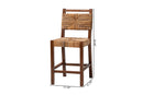 Sagen Bohemian Natural Seagrass and Mahogany Wood 2Pc Counter Stool Set Baxton