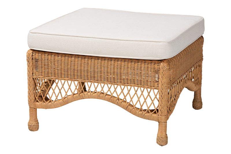 Calder Bohemian Light Honey Braided Rattan Ottoman Stool