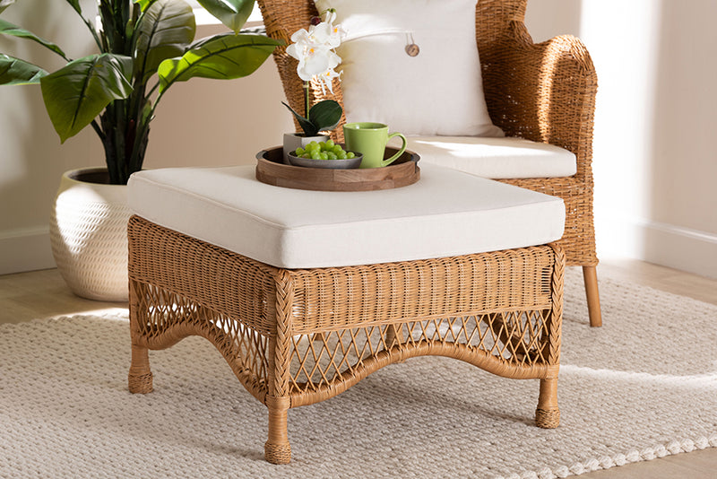 Calder Bohemian Light Honey Braided Rattan Ottoman Stool