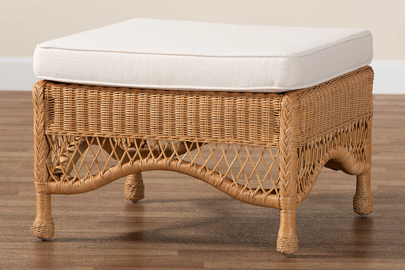 Calder Bohemian Light Honey Braided Rattan Ottoman Stool