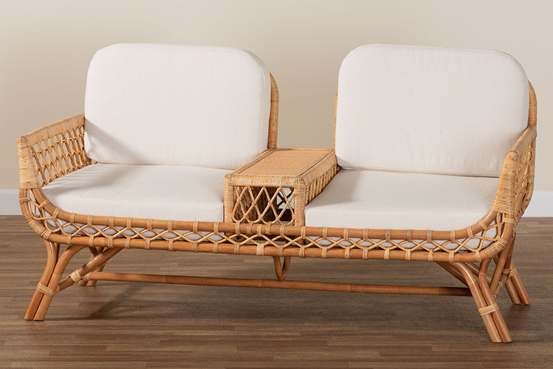 Noll Bohemian Light Honey Rattan Tete-a-Tete Sofa