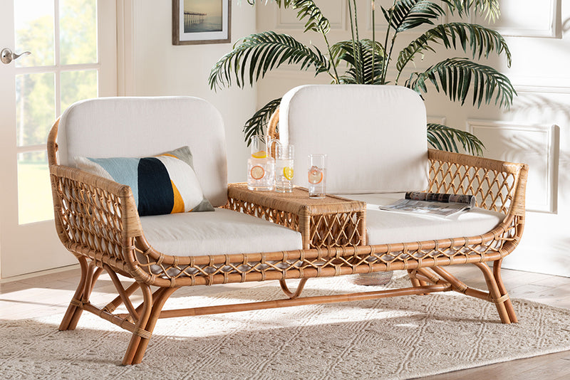 Noll Bohemian Light Honey Rattan Tete-a-Tete Sofa