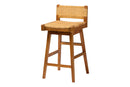 Roden Bohemian Natural Rattan and Mahogany Wood Bar Stool Baxton