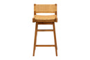 Roden Bohemian Natural Rattan and Mahogany Wood Bar Stool Baxton
