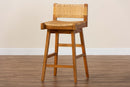 Roden Bohemian Natural Rattan and Mahogany Wood Bar Stool Baxton