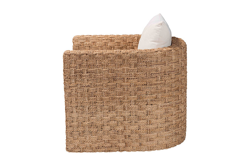 April Bohemian Light Brown Seagrass Tuxedo Arm Chair Baxton