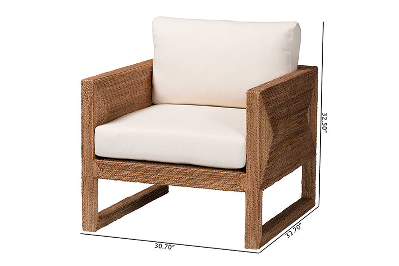 Rosita Bohemian Bleached Seagrass and Acacia Wood Arm Chair Baxton