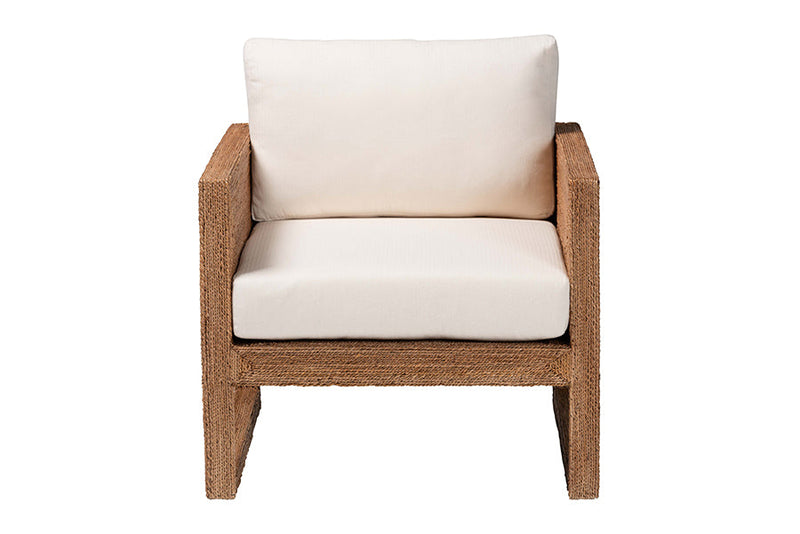 Rosita Bohemian Bleached Seagrass and Acacia Wood Arm Chair Baxton