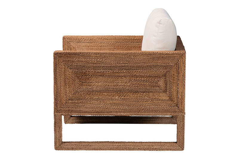 Rosita Bohemian Bleached Seagrass and Acacia Wood Arm Chair Baxton