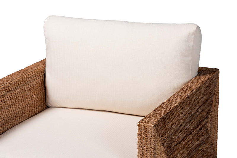 Rosita Bohemian Bleached Seagrass and Acacia Wood Arm Chair Baxton