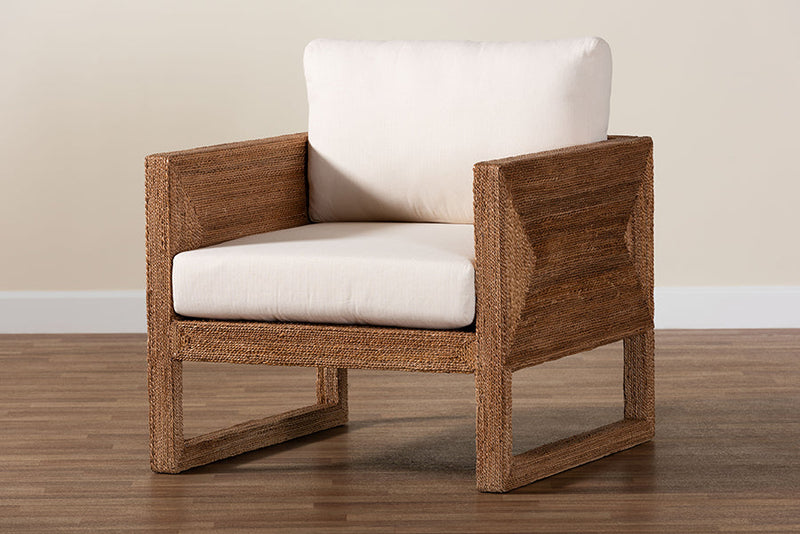 Rosita Bohemian Bleached Seagrass and Acacia Wood Arm Chair Baxton