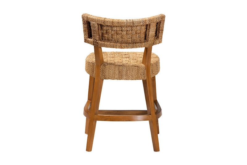 Norton Bohemian Seagrass and Mahogany Wood Counter Stool Baxton