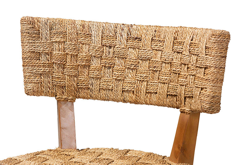 Norton Bohemian Seagrass and Mahogany Wood Counter Stool Baxton