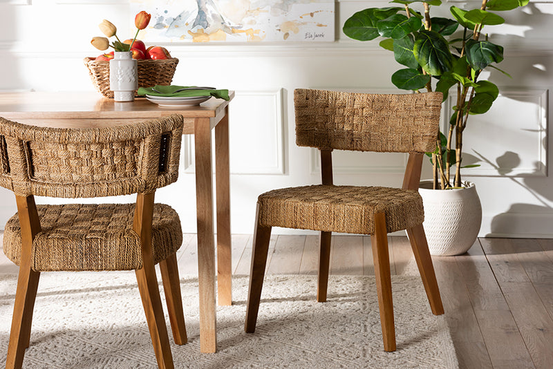 Norton Bohemian Seagrass and Mahogany Wood Dining Chair