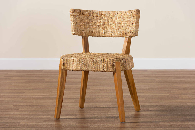 Norton Bohemian Seagrass and Mahogany Wood Dining Chair Baxton