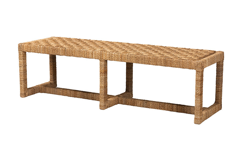 Delta Bohemian Seagrass and Mahogany Wood Accent Bench