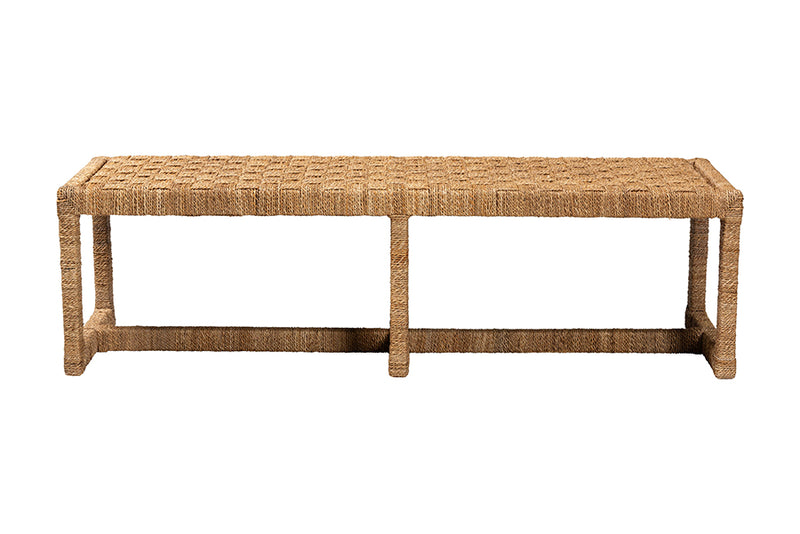 Delta Bohemian Seagrass and Mahogany Wood Accent Bench